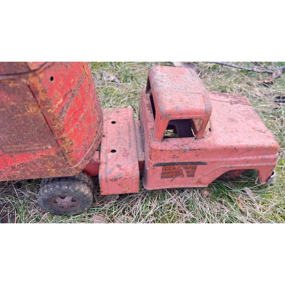 Vintage Structo Pressed Steel Semi Truck & Livestock Trailer 1950s Rustic Farm